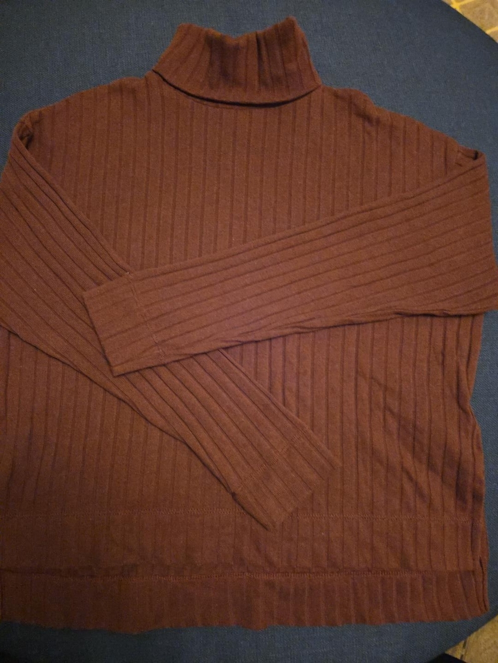 Madewell XS Brown Ribbed Turtleneck Top Long Sleeve Stretch Cotton Blend